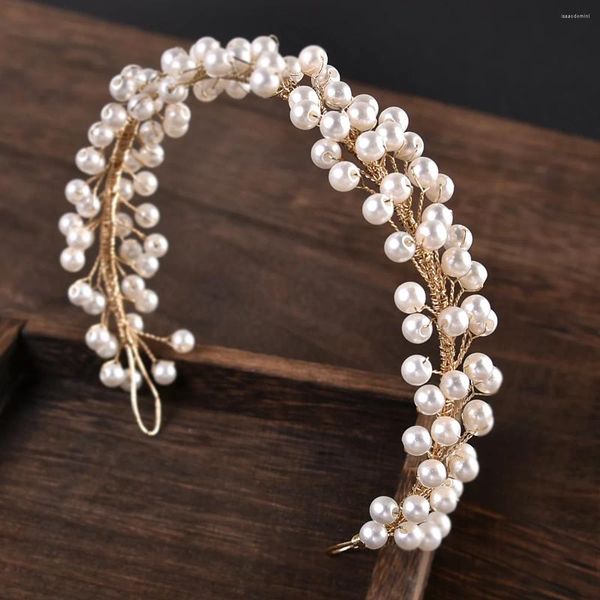 Haarklammern Luxus Barock Frauen Haarbandfarbe Kristall Imitation Perlen Perlen Brautkronen -Tiaras Hochzeitsstirnband