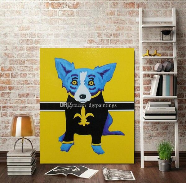 Alta qualidade 100 pinturas a óleo abstratas modernas pintadas à mão em tela pinturas de animais cachorro azul decoração de parede de casa arte amd68891177784