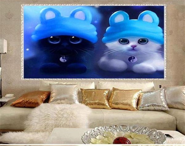 DIY 5D Parcial Diamond Borderyer Black Cat e White Cat Round Diamond Painting Kits Cross Stitch Kits Diamond Mosaic Home Decoration37101610