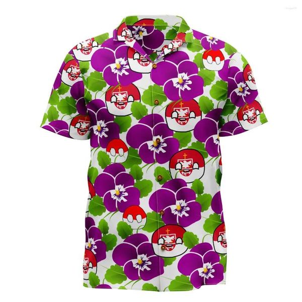 Erkekler Sıradan Gömlek Jumeast Polandball Pansy Çiçek Hawaiian Gömlek Kanada Countrball Desen Unisex Bol Giysiler T-Shirty