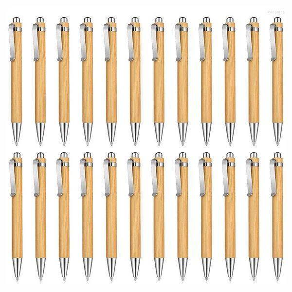 200 unidades podem personalizar caneta esferográfica retrátil de bambu com logotipo, tinta preta, canetas de madeira de 1 mm