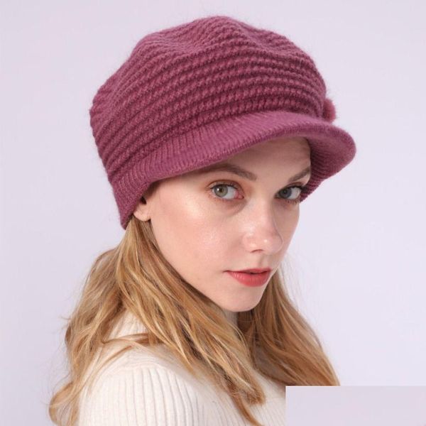 Cappelli a tesa larga lavorati a maglia cappelli a tesa larga Cappelli invernali in pelliccia di coniglio per le donne Accessori moda solidi Consegna di goccia Moda Dhgarden Dhgsf