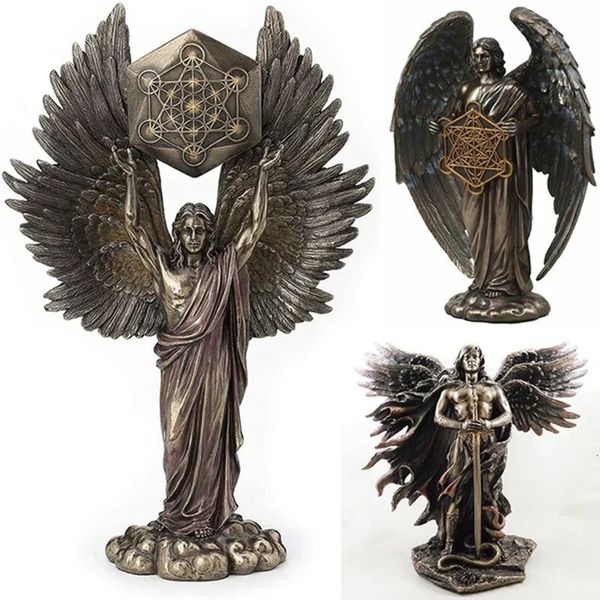 Bronzed Seraphim Sechs-Flügelhuardian Engel mit Schwert Serpent Engel Harz Statue Glaube Trinkets Engelsprophet Henoch Figur 231227