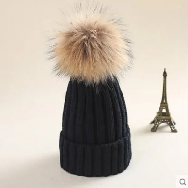 Berretti Cappello lavorato a maglia autunno e inverno Cappello coreano da donna con grande palla di pelo Berretto di lana Manica genitore-figlio all'ingrosso