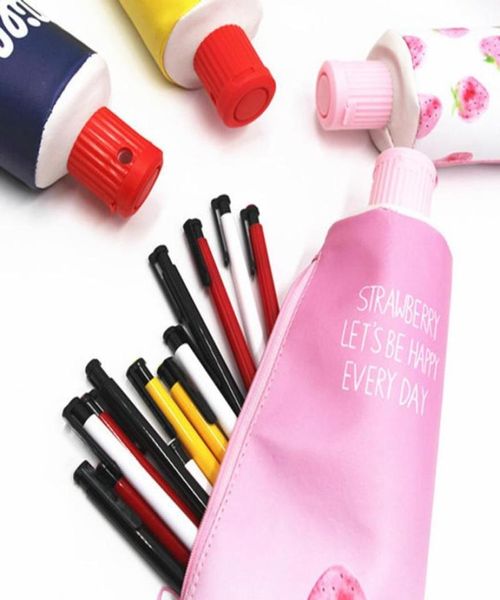 Estojo de pasta de dente PU com apontador de lápis, bolsa de lápis de armazenamento de papelaria, material escolar para meninos e meninas 10 peças8660153