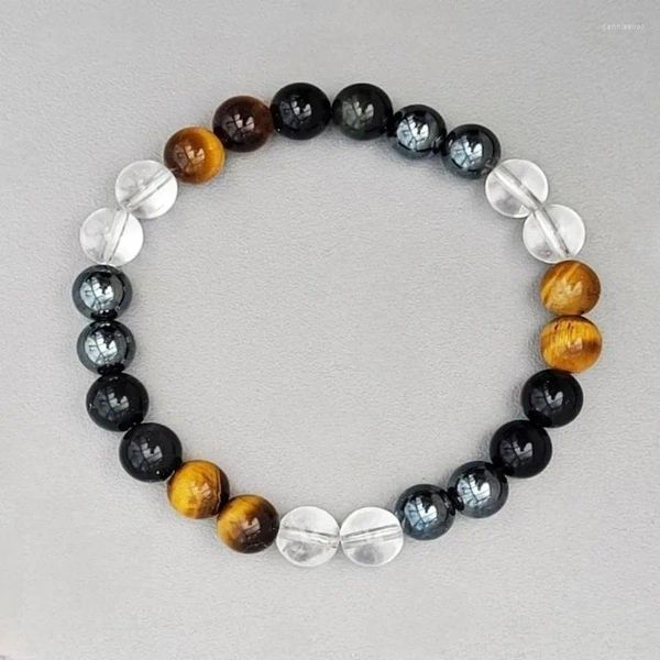 Strang 10 Stück schwarze Gallensteinperlen Business Stretch Seil Armbänder Hämatit Tigerauge Stein Frauen Männer Energie Buddha Schmuck