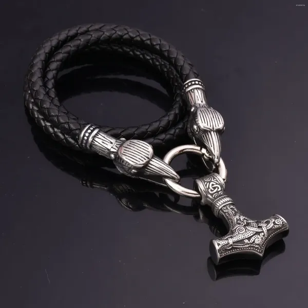 Anhänger Halsketten Retro Zubehör Nordic Viking Edelstahl Krähe Donner Hammer Halskette Für Männer Mode Schmuck Flut männer Kette