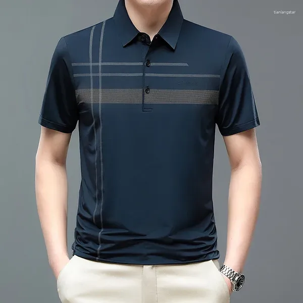 Herren T-Shirts Casual Hemd für Männer Kurzarm Kurzarm T-Shirt Striped Print Slim Office Work Kleidung