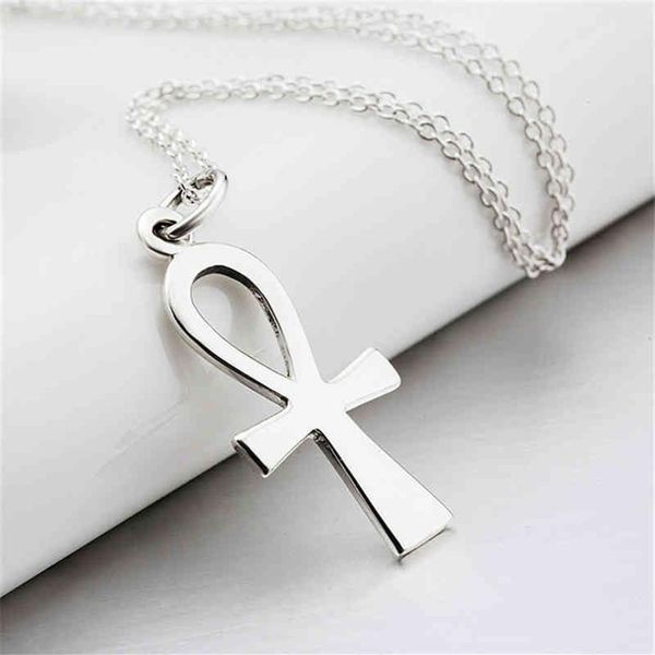 925 Sterling Silver Plated Egyptian ANKH Colares de pingente de pingente de moda Colares de colar de jóias para mulheres GNX8769215U