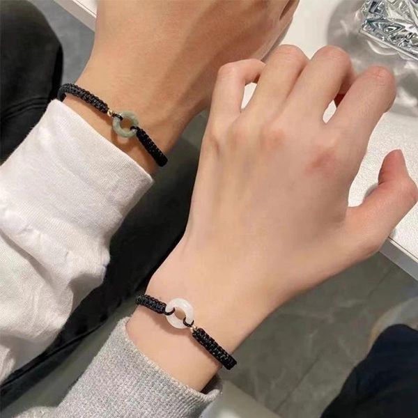 Braccialetti di collegamento Luce di lusso imitazione giada Ping An Buckle Coppia per donna Uomo Cinese Pregate Sicurezza Bracciale di corda nera Gioielli