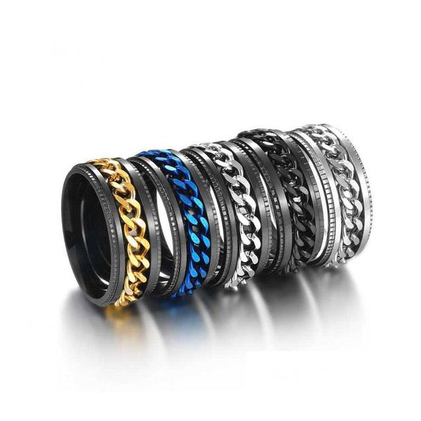 Bandringe Update Edelstahl Spin Rotate Kettenringe Band Druck entlasten Goldketten Herrenring Hip Hop Schmuck Drop Dhgarden Dhslu