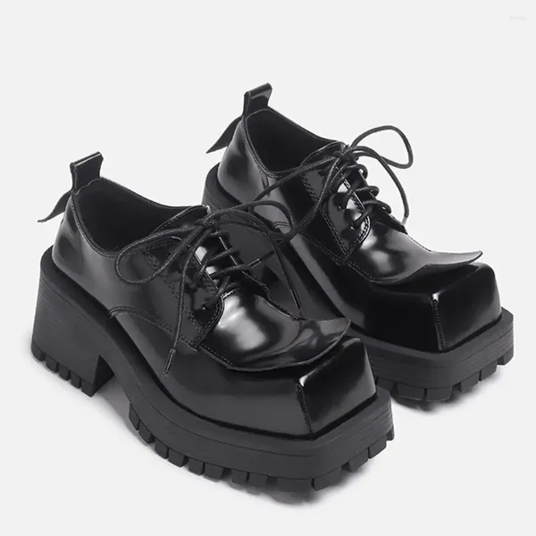 Kleid Schuhe 2024 Hohe Qualität Trendy Coole Straße Karree Plattform Pumpen Frauen Mode Schwarz Casual Schnürsenkel Block Mit Hohen Absätzen