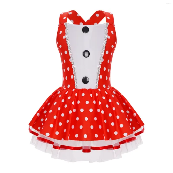 Palco desgaste crianças meninas ballet tutu collant vestido patinação desempenho dancewear polka dot impressão sem mangas halloween trajes de dança de natal