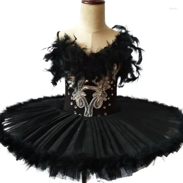 Abbigliamento da palco Bianco Nero Balletto Piuma Cigno Abito Bambina Bambina Ballerina Professionale per Bambini