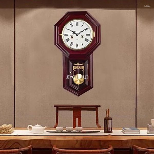 Wanduhren Holz Retro Uhr Mechanismus Pendel Nicht -TickingClassic Square Face Metal Orologio da Parete Room Decorionarion