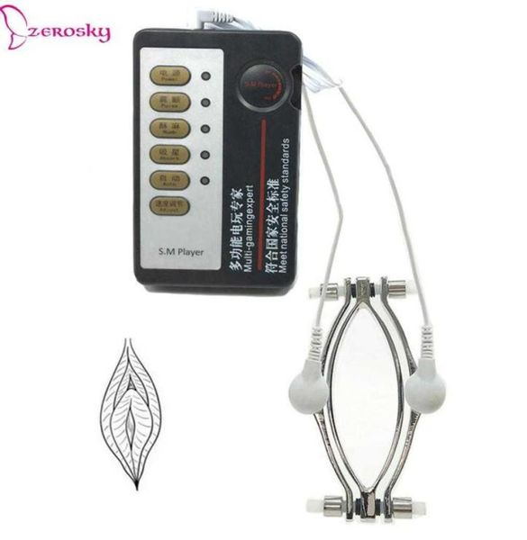 Auult Torture Clitoris labbra di morsetto Pussy Bramp Sex Toy per donne BDSM Bondage Labia Clip con set di elettro shock P08161456888