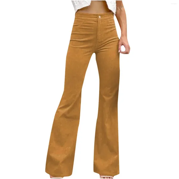 Calça feminina 2024 Corduroy cor sólida cor de cintura alta alargada para mulheres y2k streetwear estético sexy skinny