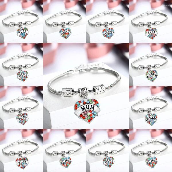 Bracelets de link 12pc Crystal Colorful Rhinestone Bangles Love Family Chain Family nana avó irmã mãe filha Presente Jóias