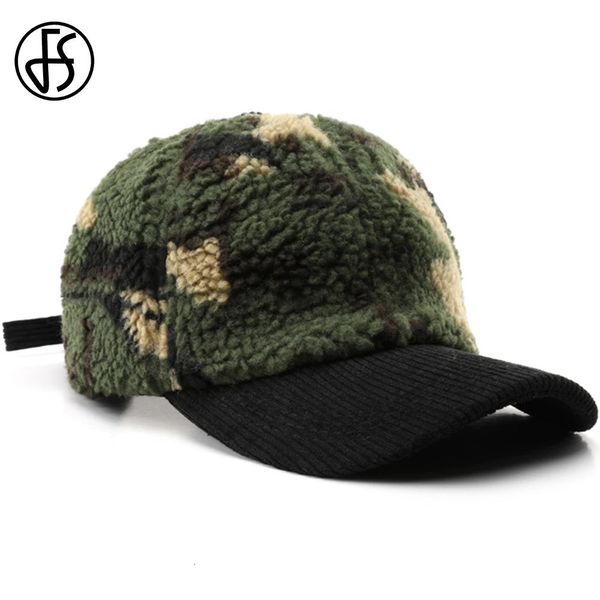 Fs marca verde marrom pelúcia veludo chapéu para homens camuflagem inverno bonés de beisebol quente à prova de vento feminino caminhoneiro chapéus osso 231228
