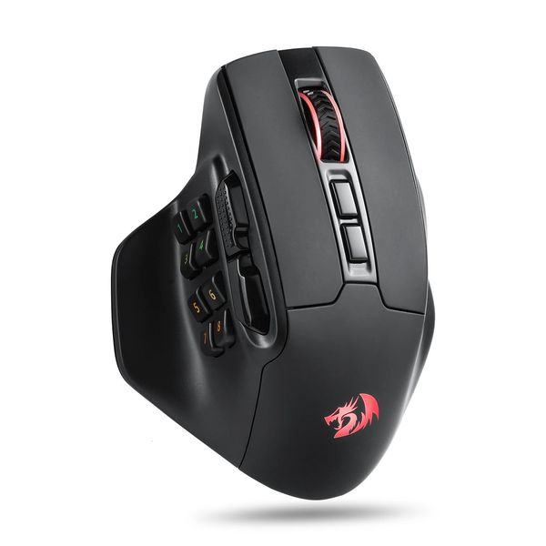 Mouse da gioco MMO wireless Redragon M811 PRO 15 pulsanti programmabili RGB Gamer 10 tasti macro laterali 231228