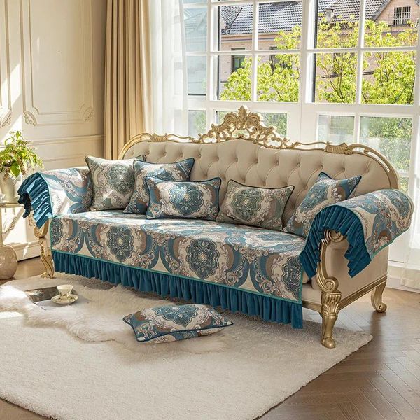Stuhlabdeckung europäischer Luxus-Sofa-Abdeckung 3 Sitzer Nicht-Schlupf-Leder-Couch.
