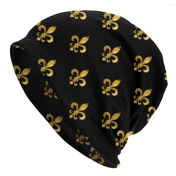 Berets luxo real dourado flor de lis lírio flor bonnet homme rua tricô chapéu outono inverno quente antigo símbolo gorros bonés