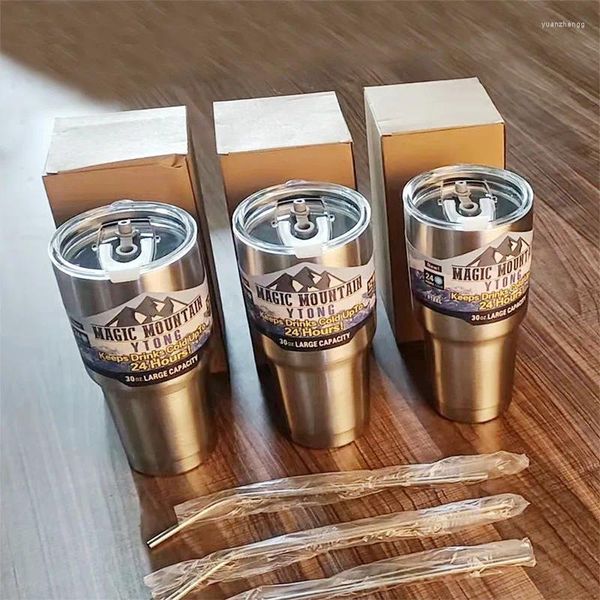 Su Şişeleri 3 PCS Paslanmaz Çelik 900ml Gıda Dereceli Siper Büyük Kapasiteli Araba Monte Sıcak Kupa Slide Kapağı Sıçrama geçirmez