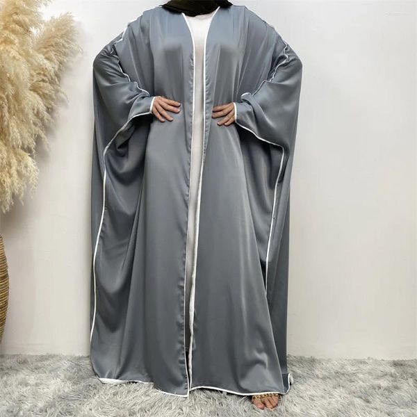 Abbigliamento etnico in raso aperto Abaya Donne musulmane Maxi Dress Dubai Kimono Batwing Manica Kaftan Abayas Abayas Turchia Eid Ramadan Moroccan