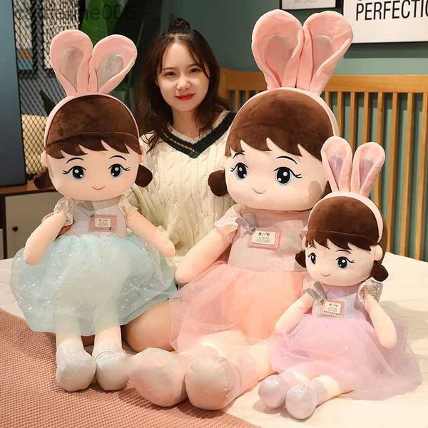 Animais de pelúcia de pelúcia 45 cm Kawaii Plush Girl Dolls com orelha de coelho Soft Stuffed Dolls Lovely Plush Toys Girl Toys Kids Birthday Valentine GiftL231228