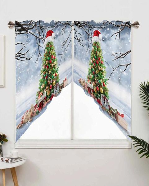 Cortina de natal inverno floco de neve árvore curta sala de estar de cozinha partição decoração de casa restaurante cortinas