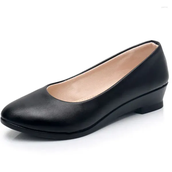 Kleidschuhe Damen Schwarze Pumps Formelle niedrige Absätze Keilabsatz Komfort Damen Büro Leder Arbeit Mutter Damen