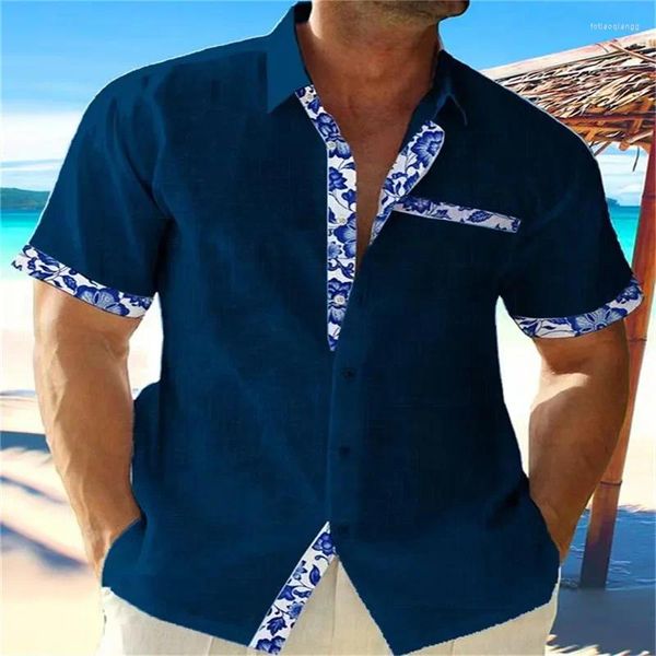 Camicie casual maschile Summer Fashion 2024 Shirt hawaiano in pizzo Stampa in pizzo Pocket Short Short Short Ottimi Giacca di grandi dimensioni 7 Colori