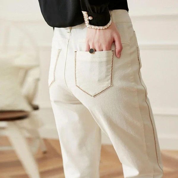 Женские брюки, белые джинсы, прямые свободные женские брюки 2023, весна с высокой талией, длинные тонкие Haroun для отдыха