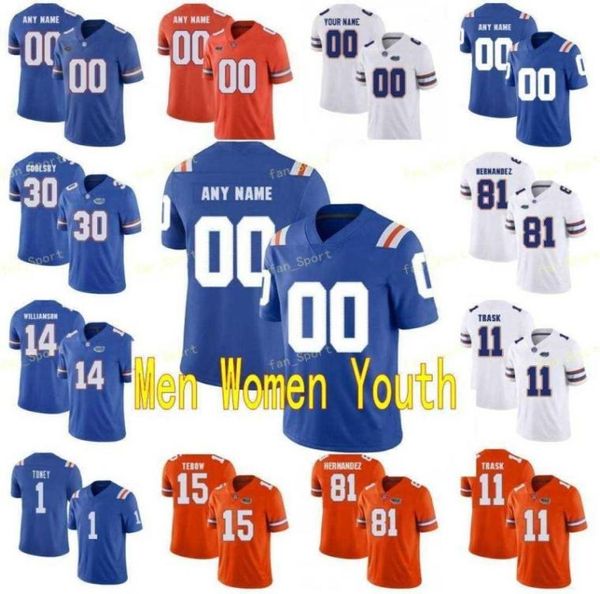 Jerseys da faculdade Flórida 15 Tim Tebow 11 Kyle Trask 81 Aaron Hernandez 1 Kadarius Toney 2 Lamical Perine Custom Football Stitched6314333