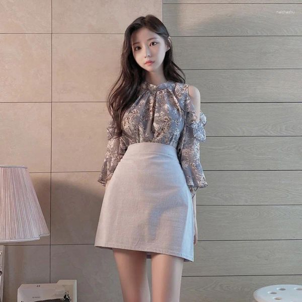 Camicette da donna 2024 Fashion estate off-sposhoullo floreale sciolto per donne maniche corte top top chiffon busas para mujer coreano