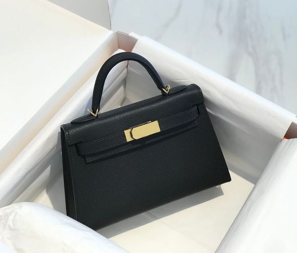Новые дизайнерские зеркальные сумки в стиле ретро, персонализируемые сумки ручной работы, 19 см, мини-сумка с ручкой Epsom, роскошный черный кошелек, сумка через плечо с кожаным ремешком