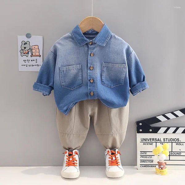 Conjuntos de roupas outono roupas de bebê denim jaqueta calças 2pcs crianças esportes terno manga longa treino menino para 1-5 ano