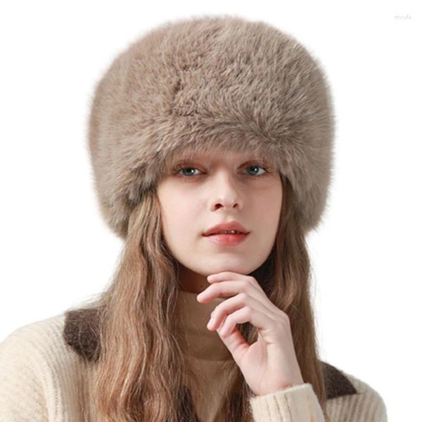 Berretti Cappello a secchiello in pelliccia sintetica pelosa per l'inverno Fodera addensata Adolescenti russi Attività all'aperto per adulti Sci caldo DXAA