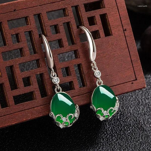 Brincos pendurados jade gota de água para mulheres jadeite chinês 925 pedras preciosas de prata presente natural amuleto esculpido pedra preciosa jóias de luxo