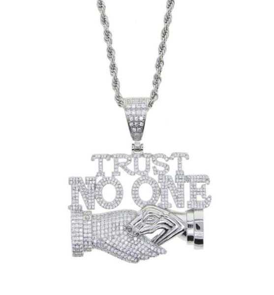 Ketten Ganzes Design Gold Silber Überzogener Buchstabe TRUST NO ONE Charm Anhänger mit langer Seilkette Halskette für Männer Hip Hop Schmuck1014525