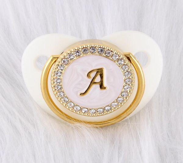 012 mesi di lusso con diamante bianco ciuccio per bambini commestibile 26 lettere in silicone ortodontico manichino di cristallo capezzolo per dormire succhietto6751901