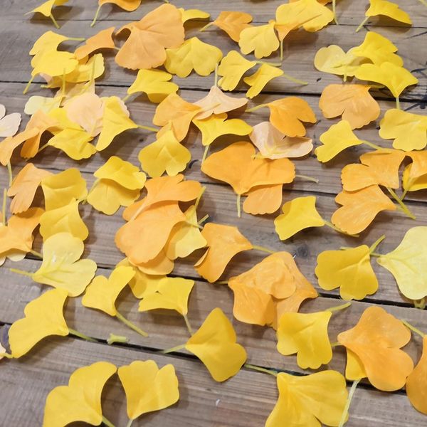 Folha simulada de ginkgo outono, folha falsa amarela, fotografia de casamento, decoração de janela, folhas falsas caindo