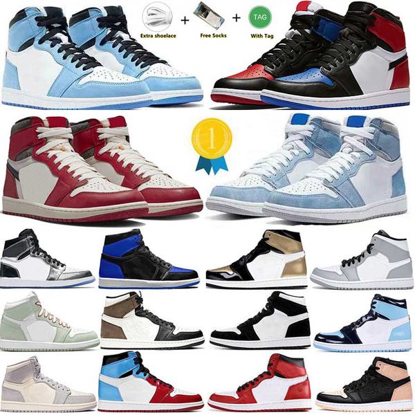 Sıradan Basketbol Ayakkabıları Jumpman 1 Erkek Kadın Üniversitesi Blue Hyper Royal Duman Grey 1S Chicago Kırmızı Dark Mocha OG Dijital Pembe Açık Saborlar Boyut 36-47