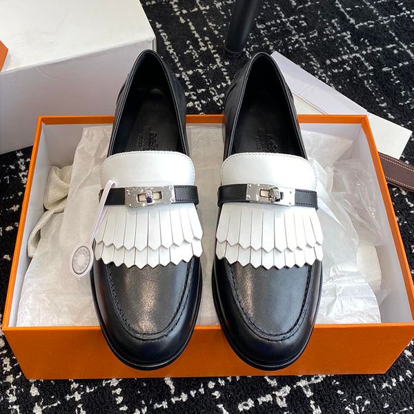 Designer de luxo clássico sinal de transporte mulheres vestido sapatos marca francesa moda senhoras borla mocassins sapato de alta qualidade senhora couro genuíno fundo plano sapatos casuais