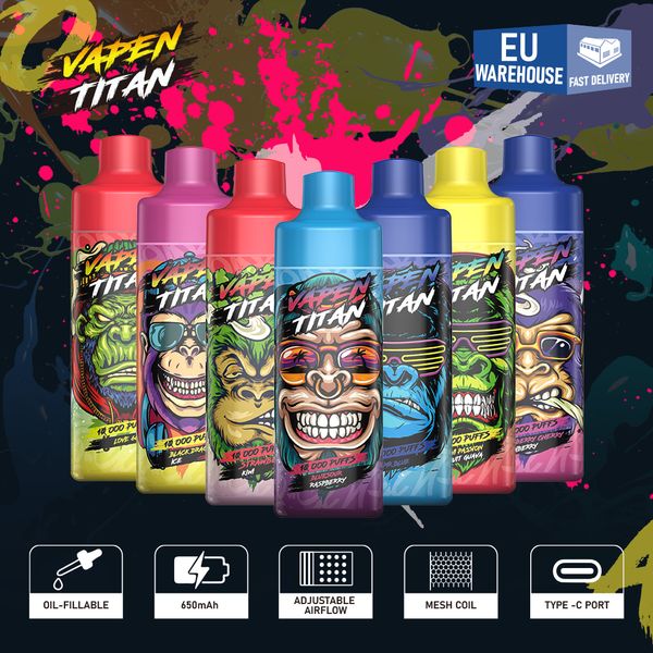 Authentic Vapen Titan Dispositable Vape 10000Puffs E Zigaretten 20 ml Nachfüllte Puff Razz Bar Tornado Aroma 9k 10k 12k Großhandel I Wape Cigs Eu Stock Fast Liefern Dampf