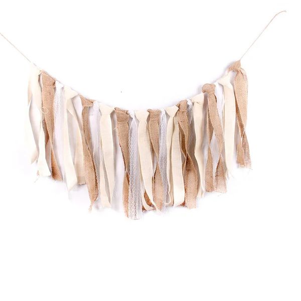 159cm Jute Spitze Quasten Girlande Rustikales Banner für Taufe Hochzeit Geburtstag DIY Party Hanging Decor Lieferanten 231227