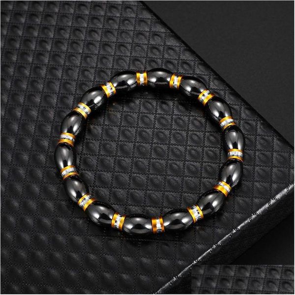 Jóias Preto Frisado Hematita Rodada Fios Stretch Pulseira Para Homens E Mulheres Anti-Fadiga Terapia Magnética Pulseiras Jóias Drop Sh Dhyzd