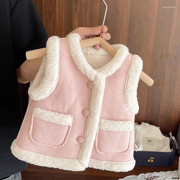 Jacken 2024 Herbst Winter Girl Baby gefälschter Fell Samt warme Weste Schichten Fashion Kinder Kinder Geburtstag Prinzessin Jacke Überwäsche