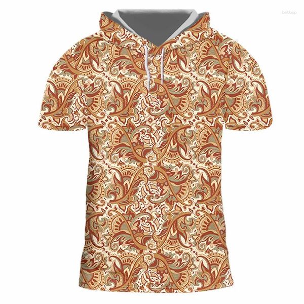 Camisetas masculinas ifpd 3d Folha de flores estampada Paisley Pattern Camise