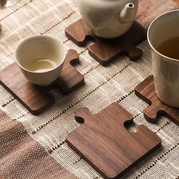 Tischmatten Tee Kaffeeholzpolster Walnuss Holzplatten -Isolationsblock Puzzle Solid Matte